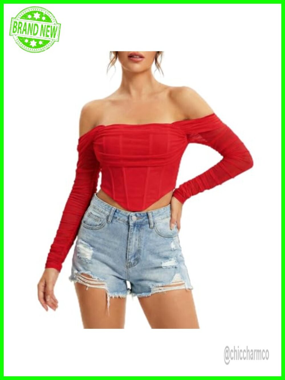 Long Sleeve Corset Top Off Shoulder Y2K Bustier Crop Top